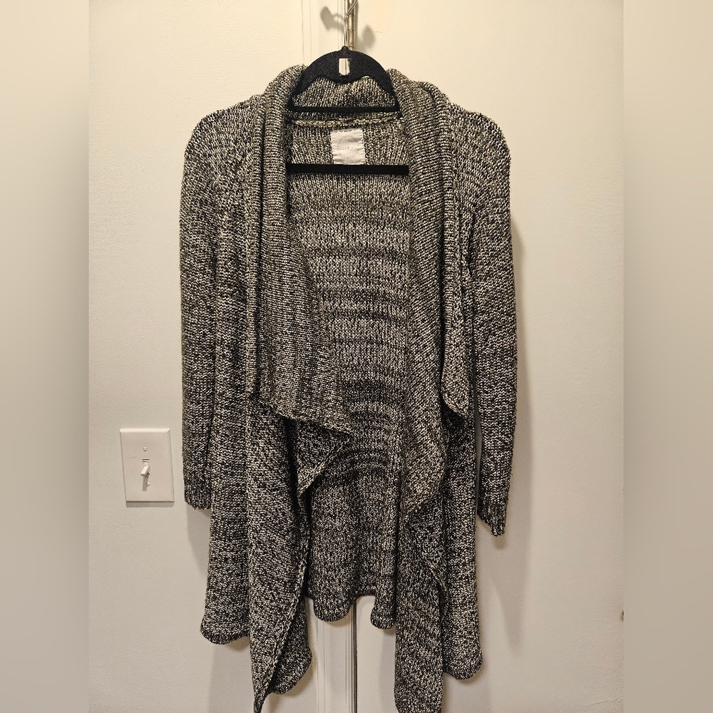 Bellfield Black and White Waterfall Knit Sweater with Pockets